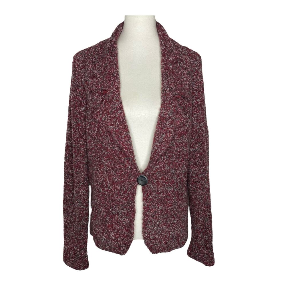 Coldwater Creek Cardigan Sweater Womens XL Red Boucle Wool Blend Textured Knit